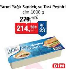 İÇİM YARIM YAĞLI SANDVİÇ VE TOST PEYNİRİ 1000 G